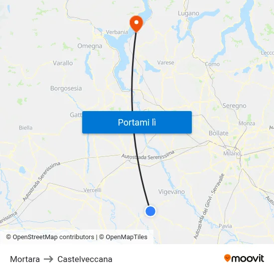Mortara to Castelveccana map