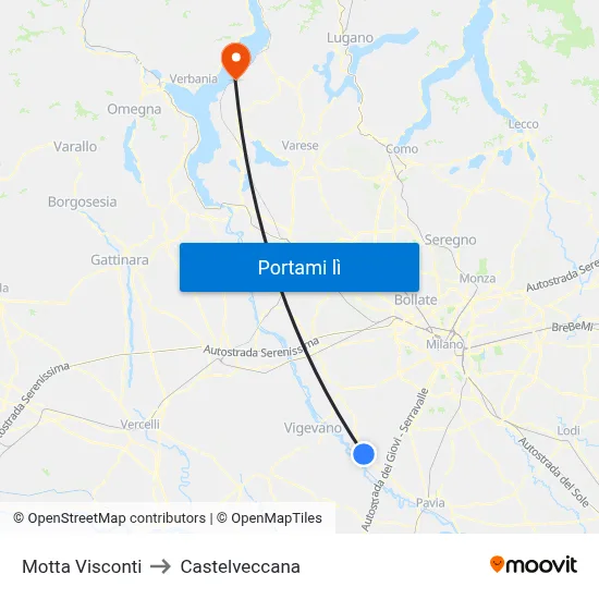 Motta Visconti to Castelveccana map