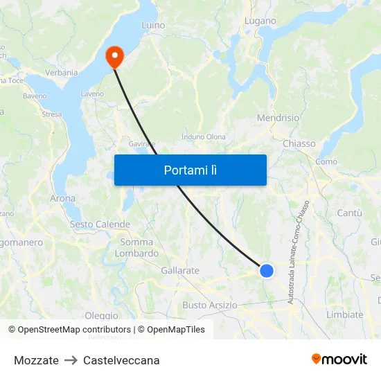 Mozzate to Castelveccana map