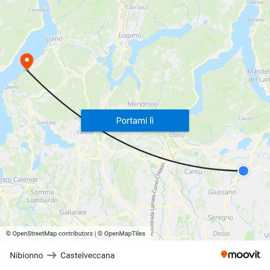 Nibionno to Castelveccana map
