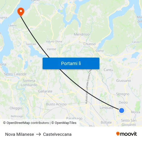 Nova Milanese to Castelveccana map