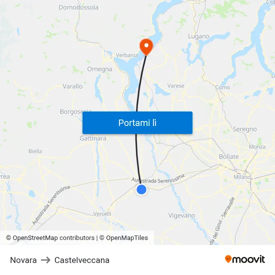 Novara to Castelveccana map