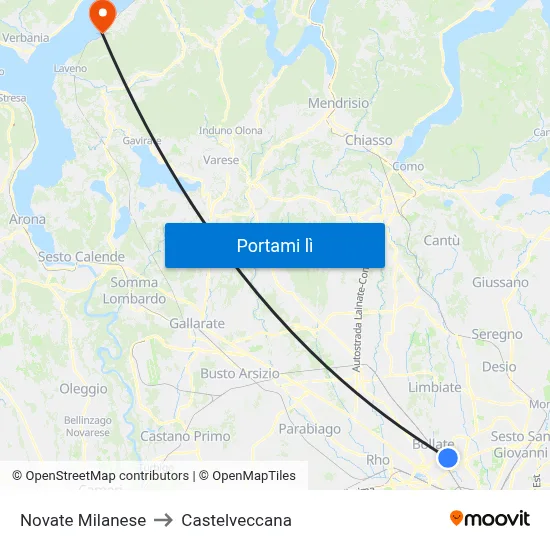 Novate Milanese to Castelveccana map