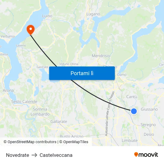 Novedrate to Castelveccana map