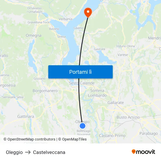 Oleggio to Castelveccana map