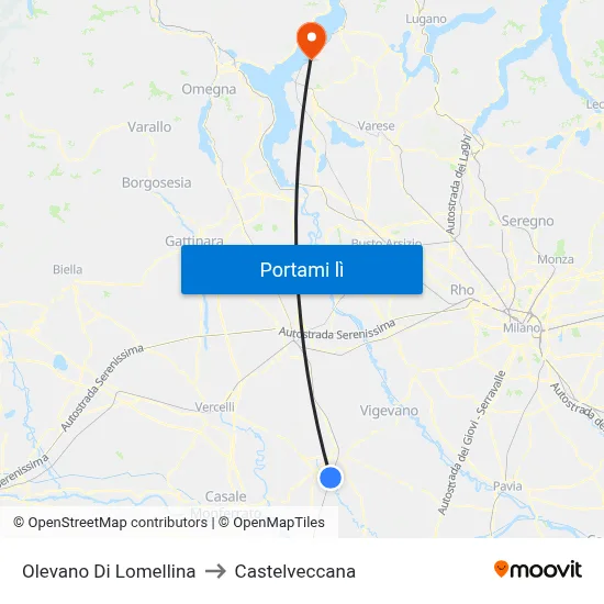 Olevano Di Lomellina to Castelveccana map
