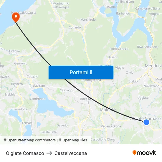 Olgiate Comasco to Castelveccana map