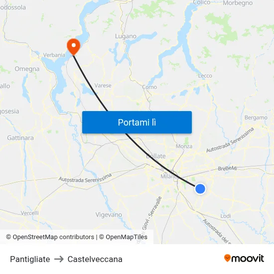 Pantigliate to Castelveccana map