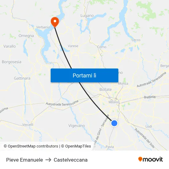 Pieve Emanuele to Castelveccana map