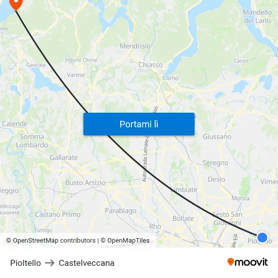 Pioltello to Castelveccana map