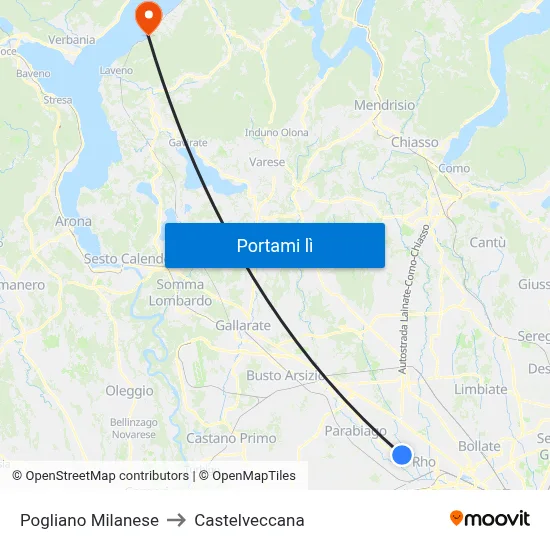 Pogliano Milanese to Castelveccana map