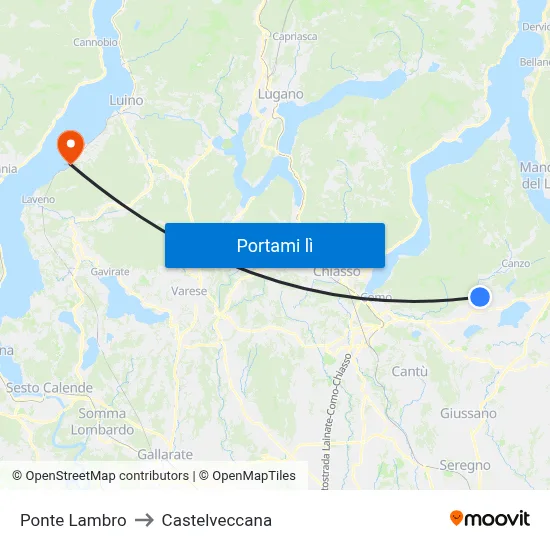 Ponte Lambro to Castelveccana map
