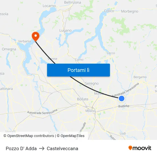 Pozzo D' Adda to Castelveccana map