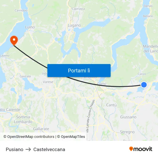 Pusiano to Castelveccana map