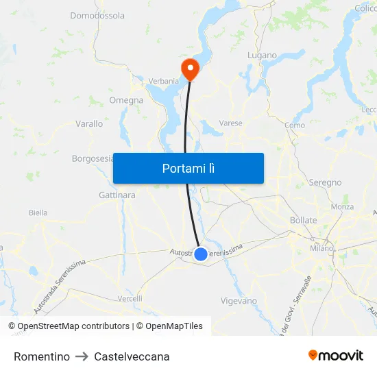 Romentino to Castelveccana map
