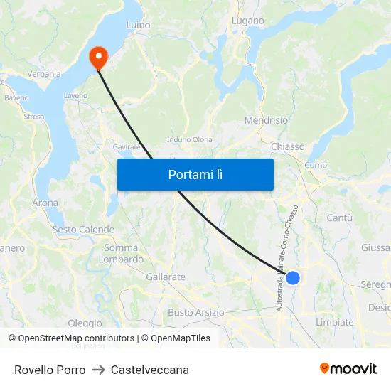 Rovello Porro to Castelveccana map