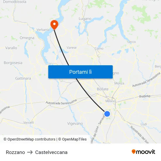 Rozzano to Castelveccana map