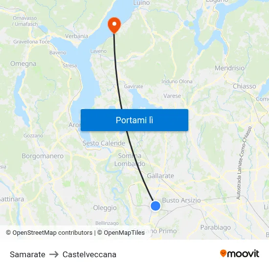 Samarate to Castelveccana map
