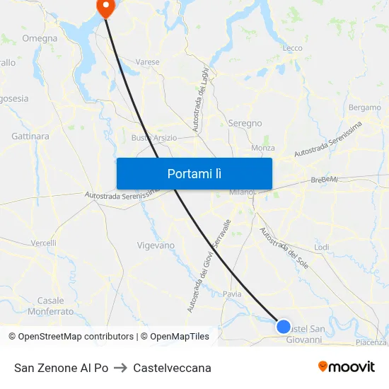 San Zenone Al Po to Castelveccana map