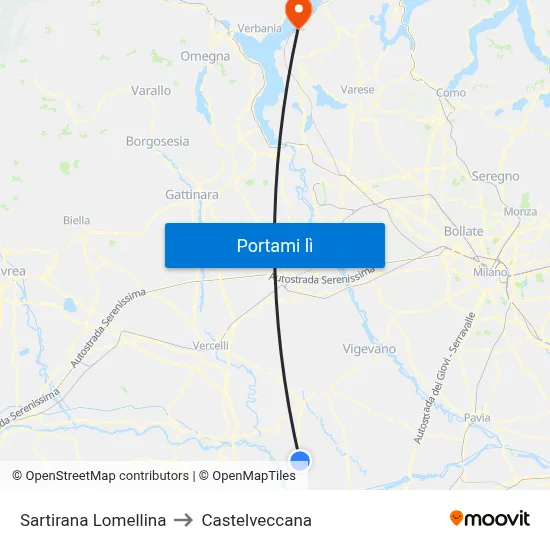Sartirana Lomellina to Castelveccana map