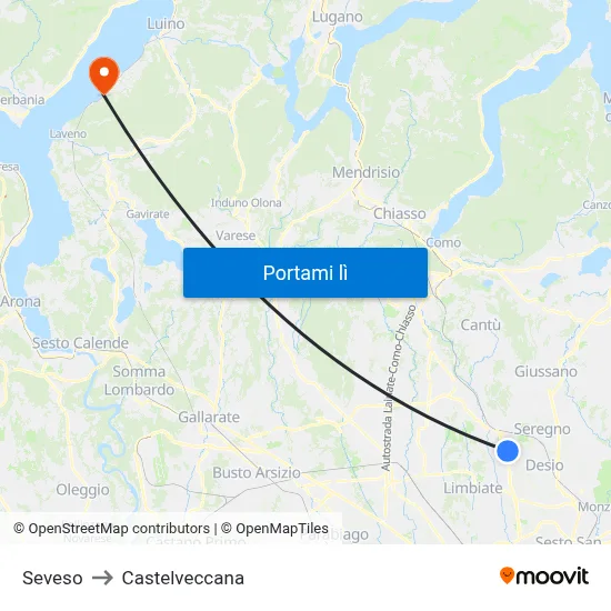 Seveso to Castelveccana map