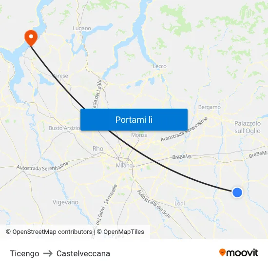 Ticengo to Castelveccana map