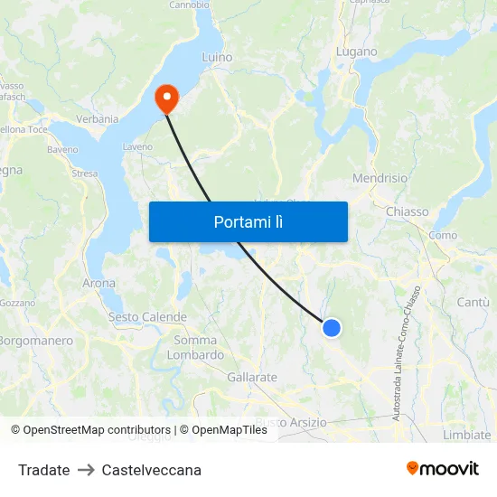 Tradate to Castelveccana map