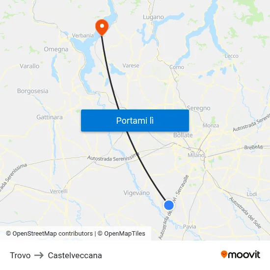 Trovo to Castelveccana map