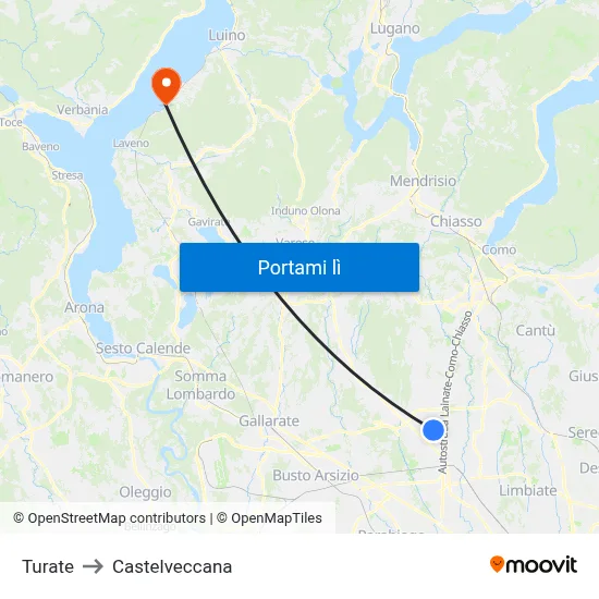 Turate to Castelveccana map