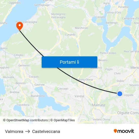 Valmorea to Castelveccana map