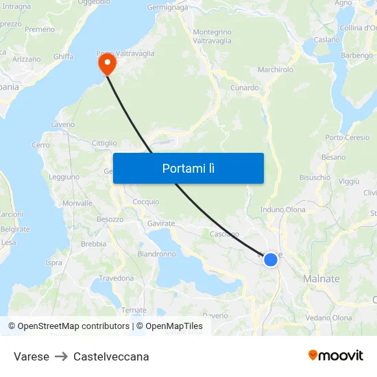 Varese to Castelveccana map