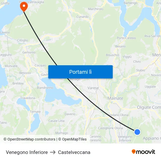 Venegono Inferiore to Castelveccana map