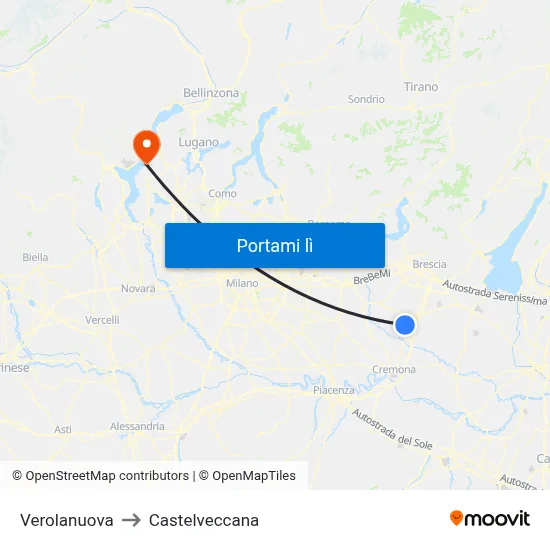Verolanuova to Castelveccana map