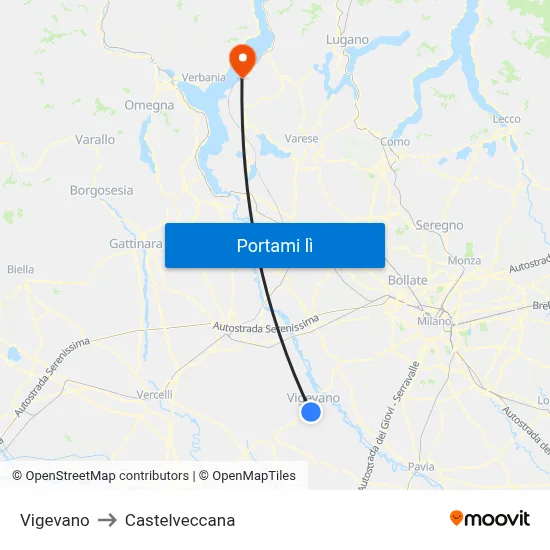 Vigevano to Castelveccana map