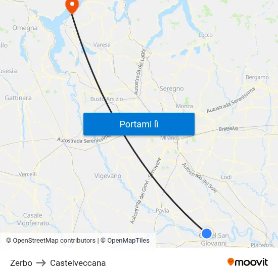 Zerbo to Castelveccana map