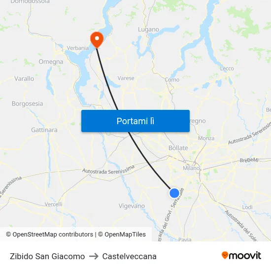 Zibido San Giacomo to Castelveccana map