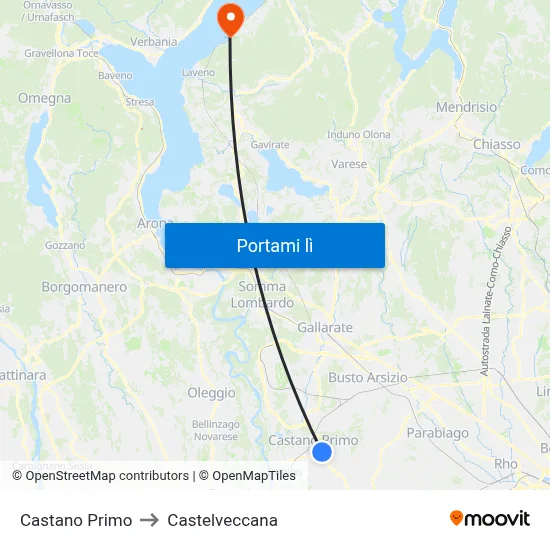 Castano Primo to Castelveccana map
