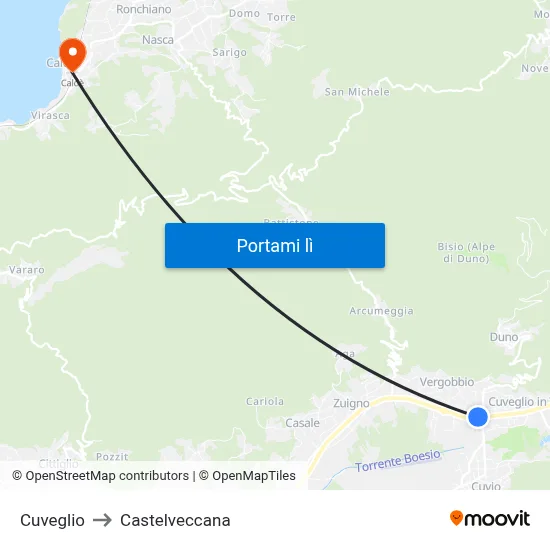 Cuveglio to Castelveccana map