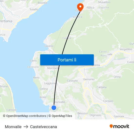 Monvalle to Castelveccana map