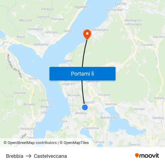 Brebbia to Castelveccana map