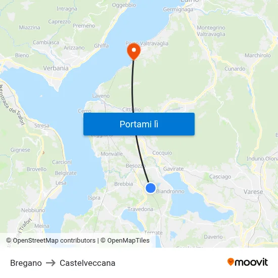 Bregano to Castelveccana map