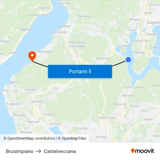 Brusimpiano to Castelveccana map