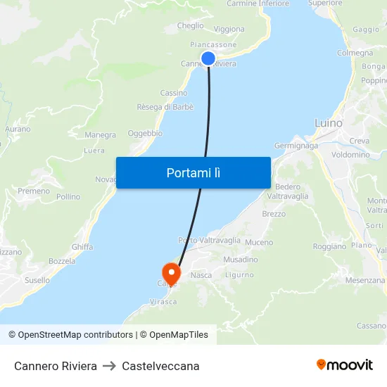 Cannero Riviera to Castelveccana map