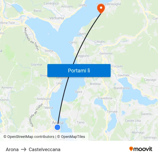 Arona to Castelveccana map
