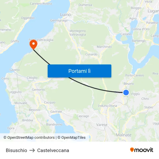 Bisuschio to Castelveccana map