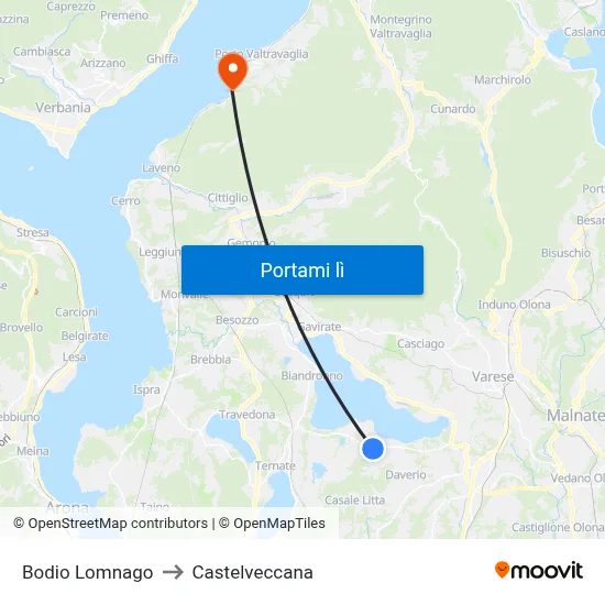 Bodio Lomnago to Castelveccana map
