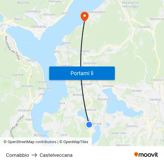Comabbio to Castelveccana map