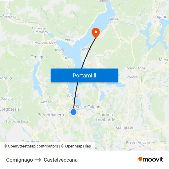 Comignago to Castelveccana map