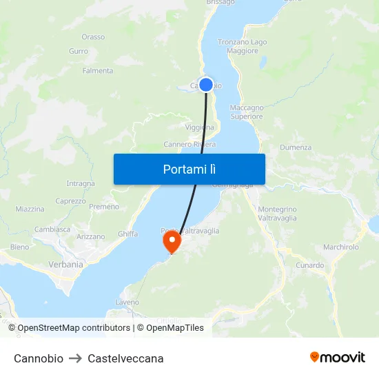 Cannobio to Castelveccana map