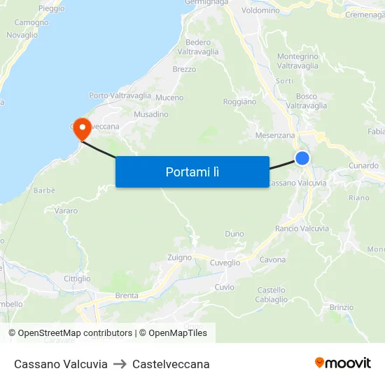 Cassano Valcuvia to Castelveccana map